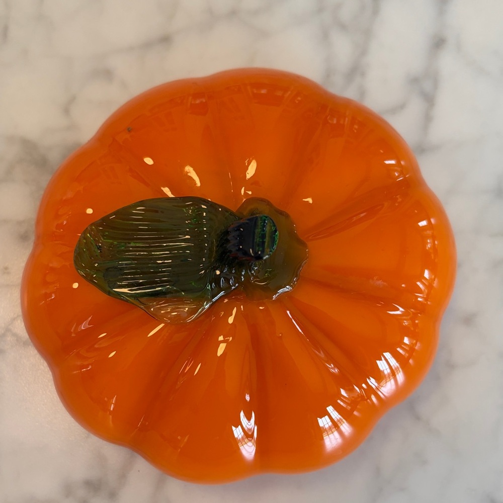 Handblown Glass Pumpkin with Green Stem - Picture 2 of 5